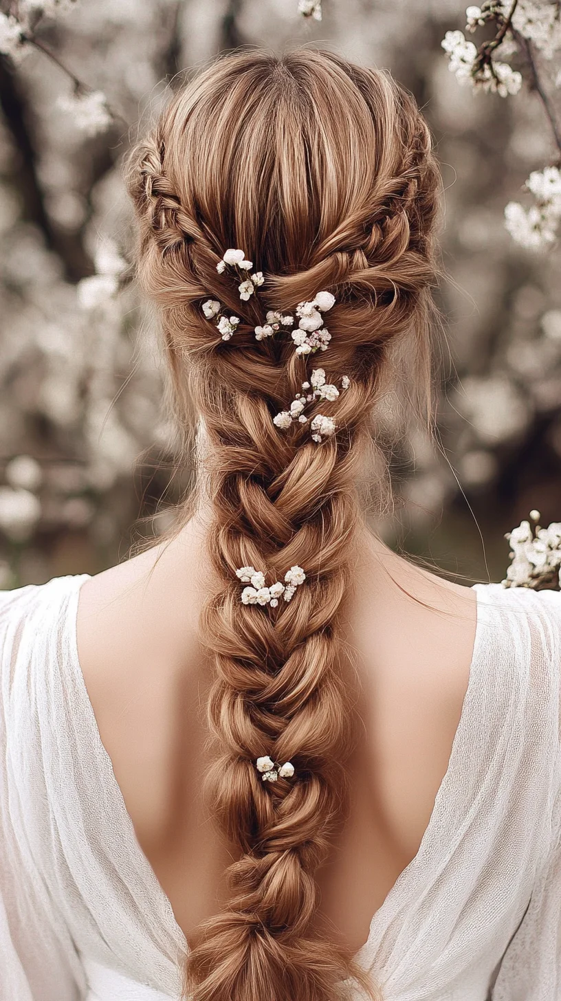 Effortlessly Elegant Braided Updo Adorned with Floral Accents