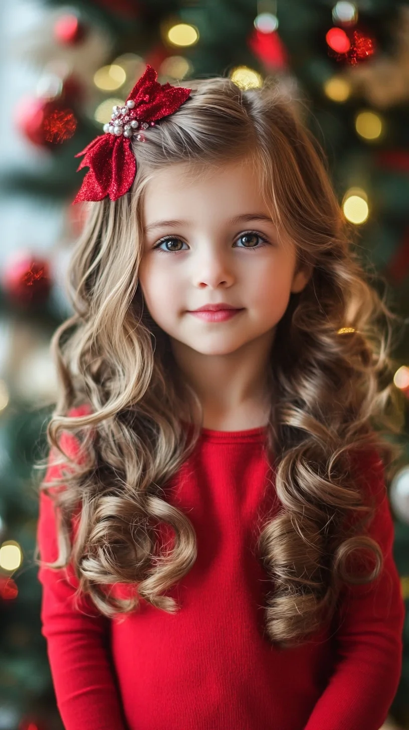 Effortlessly Elegant Curls with a Charming Bow Accent for Little Ones