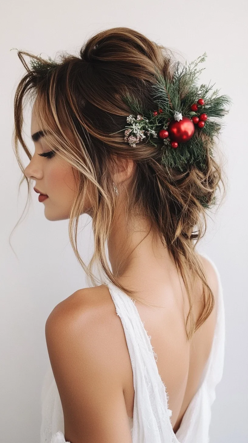 Effortlessly Elegant Holiday Updo with Festive Accents