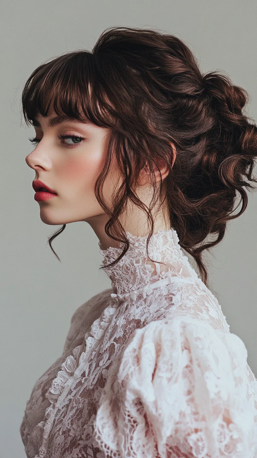 Effortlessly Elegant: The Romantic Updo with Soft Waves and Bangs