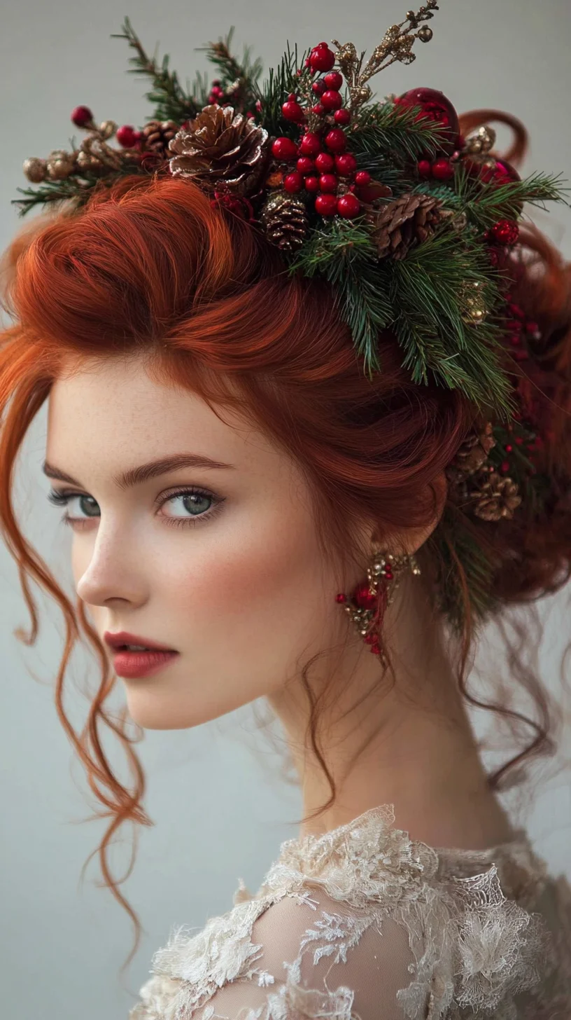 Effortlessly Elegant Updo with Festive Touches for a Show-Stopping Look