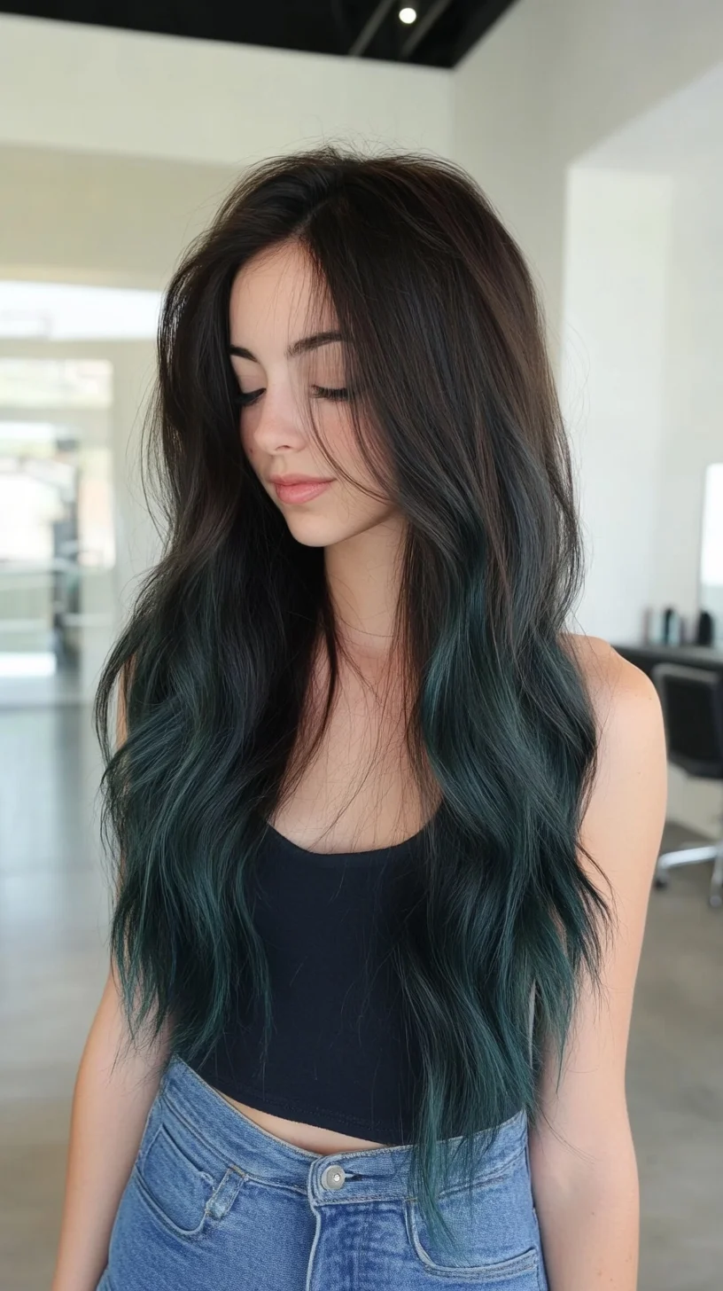 Effortlessly Elegant: Wavy Lob with Mesmerizing Teal Ombre