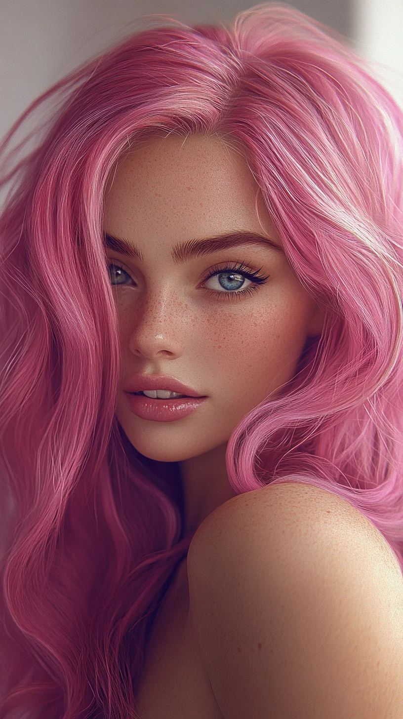 Effortlessly Glamorous: The Soft Waves with Bold Pink Hue