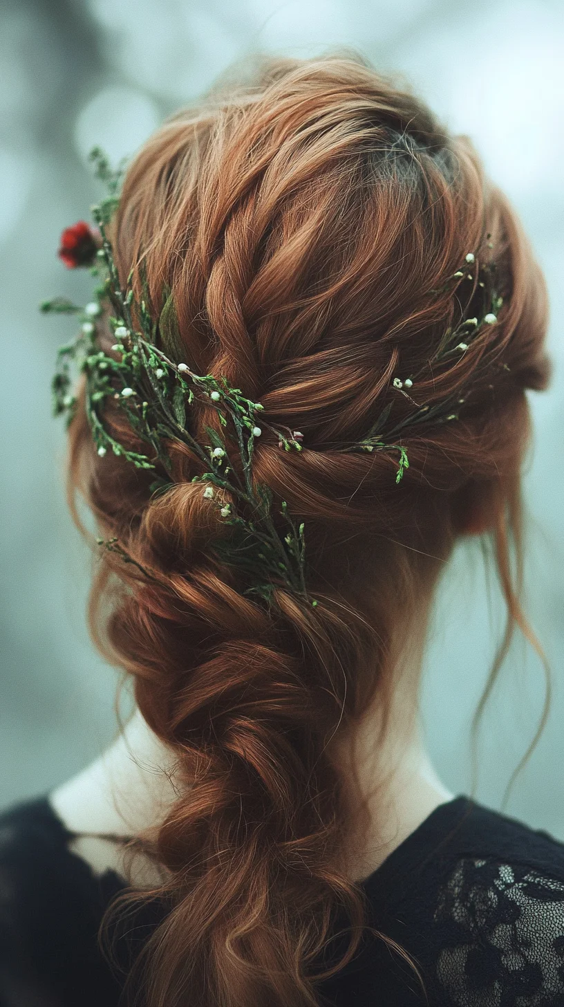 Effortlessly Romantic: A Natural Charm Braided Updo with Floral Accents