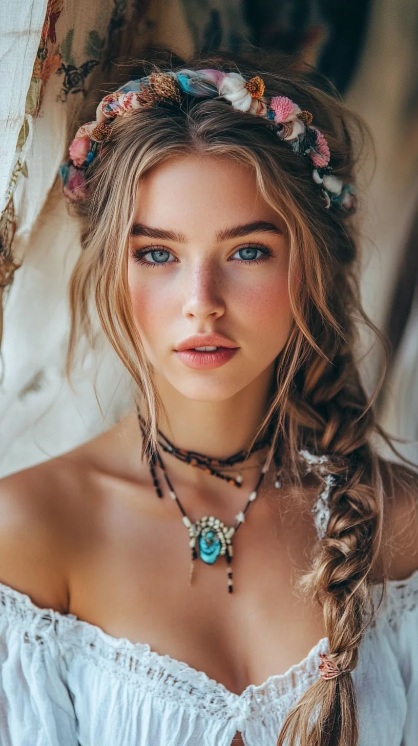 Effortlessly Romantic Bohemian Braid with Floral Accents