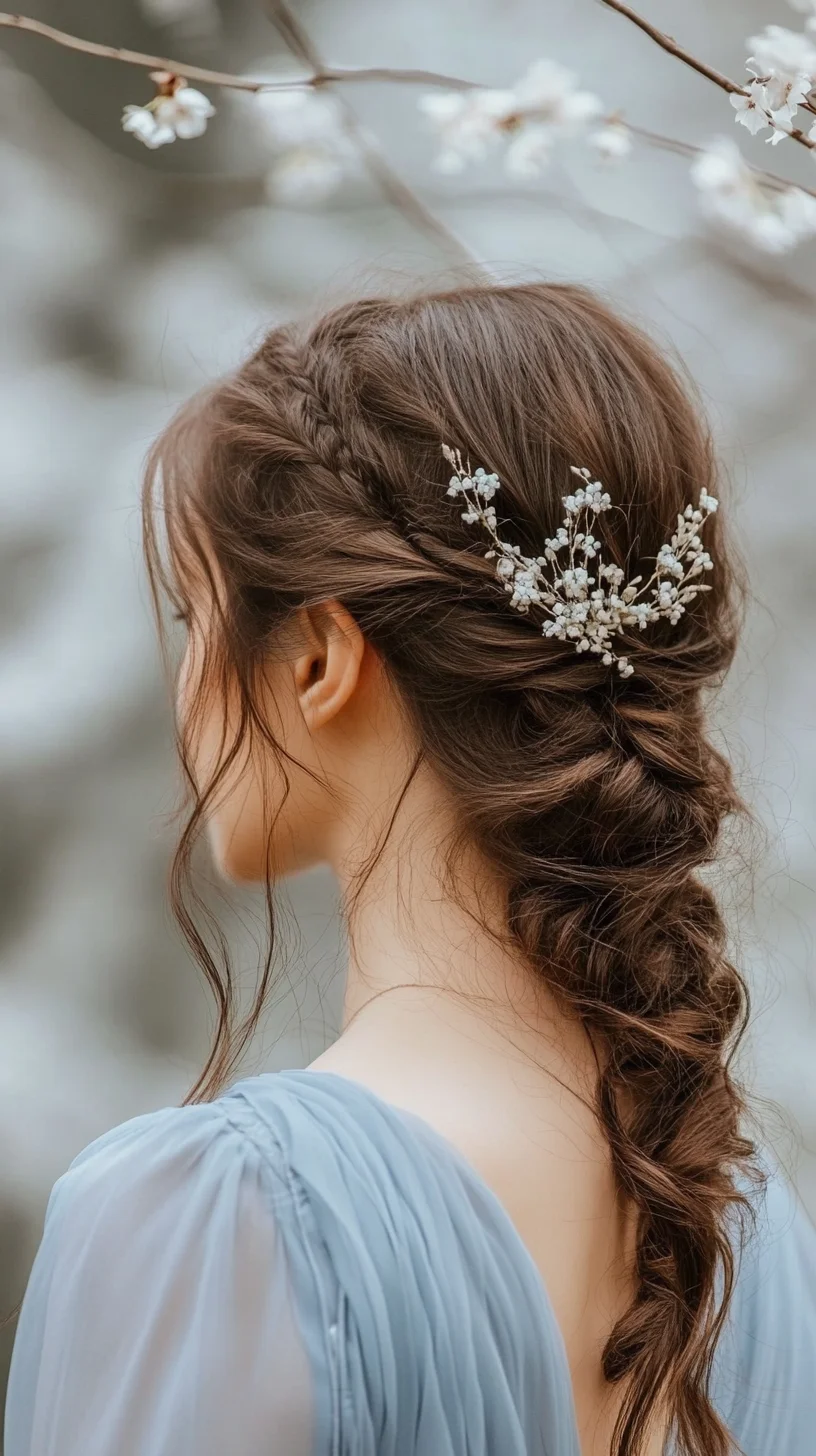 Effortlessly Romantic Braided Updo with Floral Accents