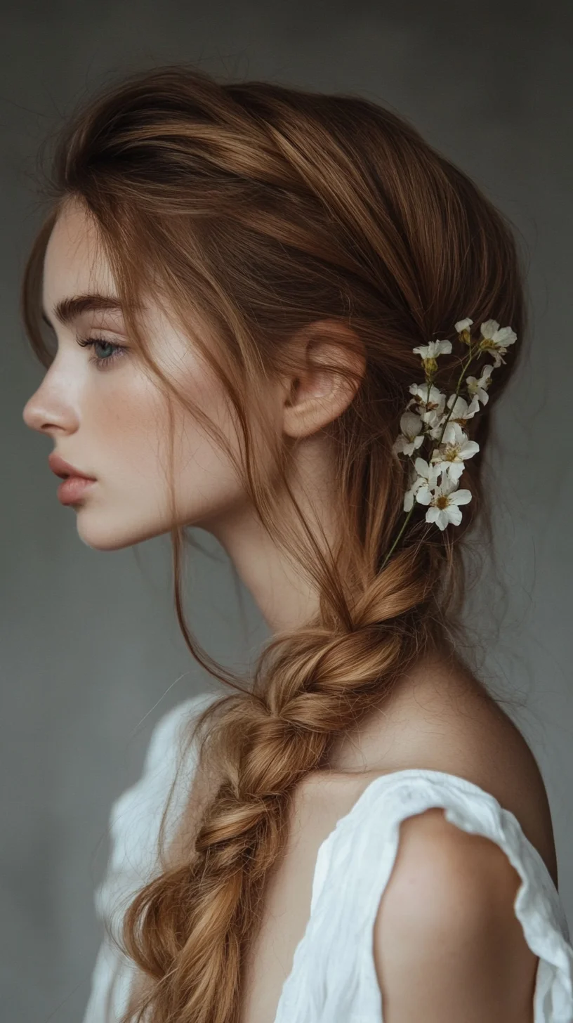 Effortlessly Romantic Side Braid with Floral Accents