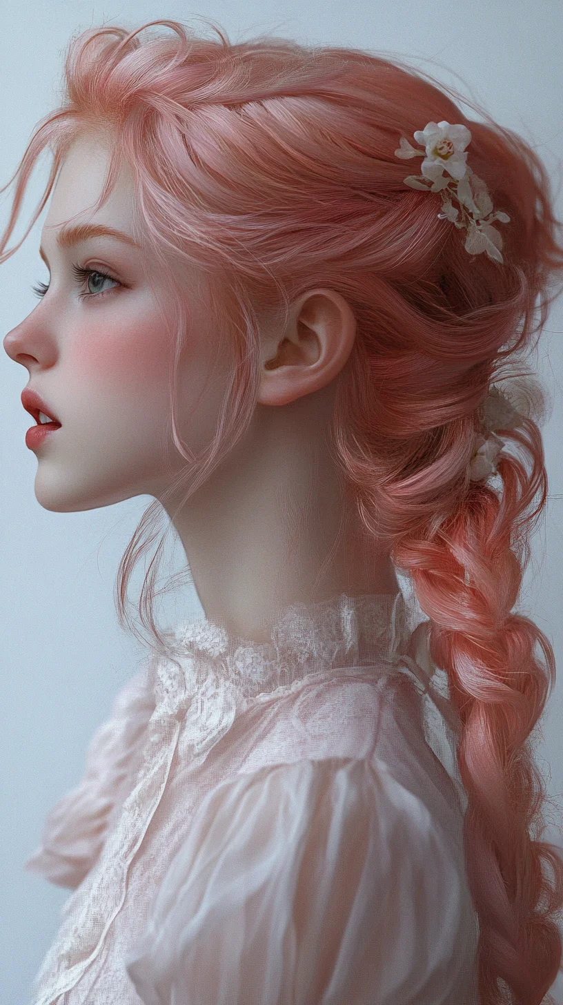 Effortlessly Romantic: Soft Pink Braid with Floral Accents