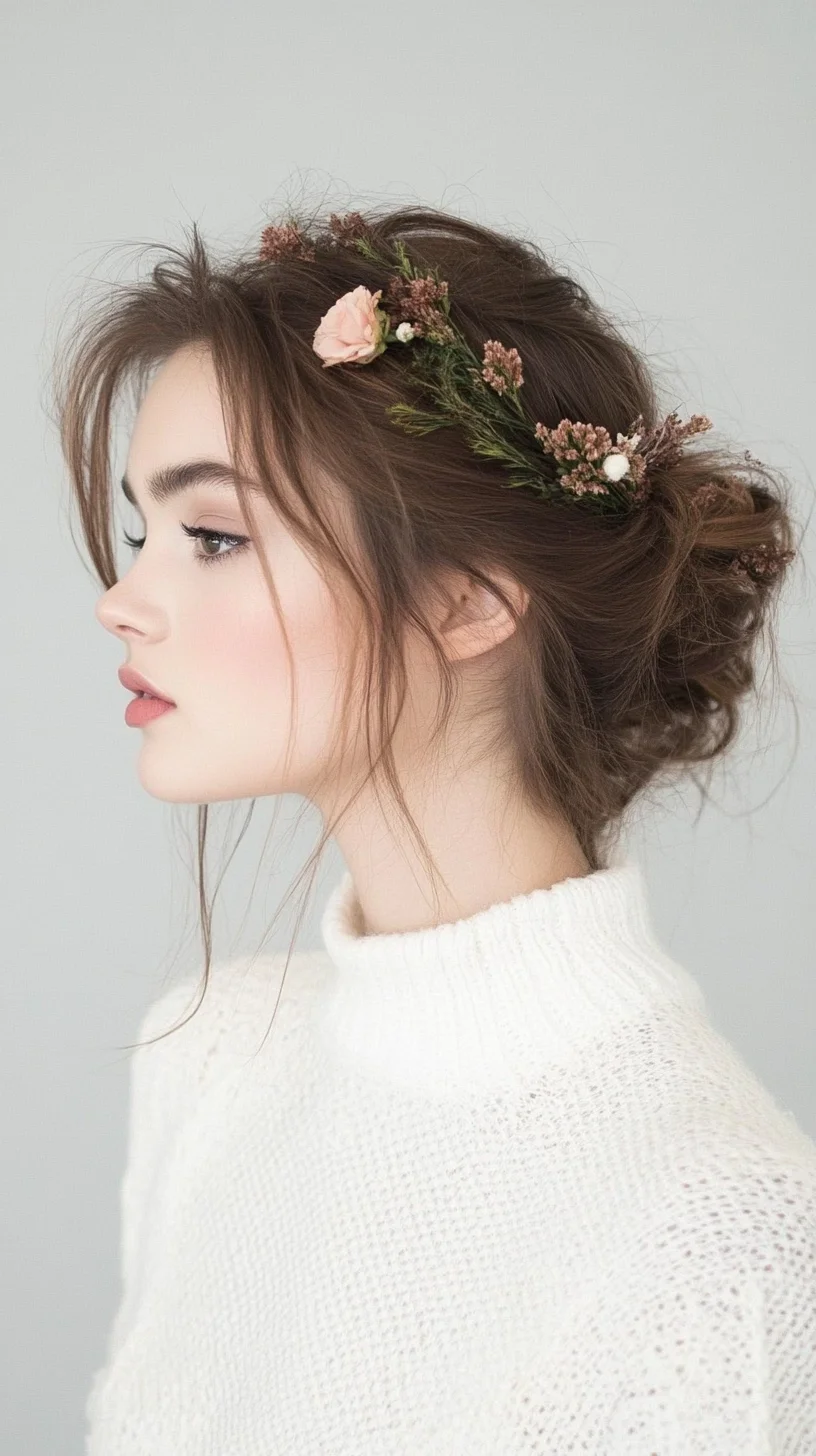 Effortlessly Romantic: The Boho-Chic Floral Crown Updo