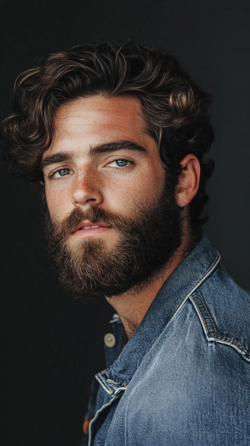 Effortlessly Stylish: Embrace the Natural Wave with a Modern Curl and Beard Combo