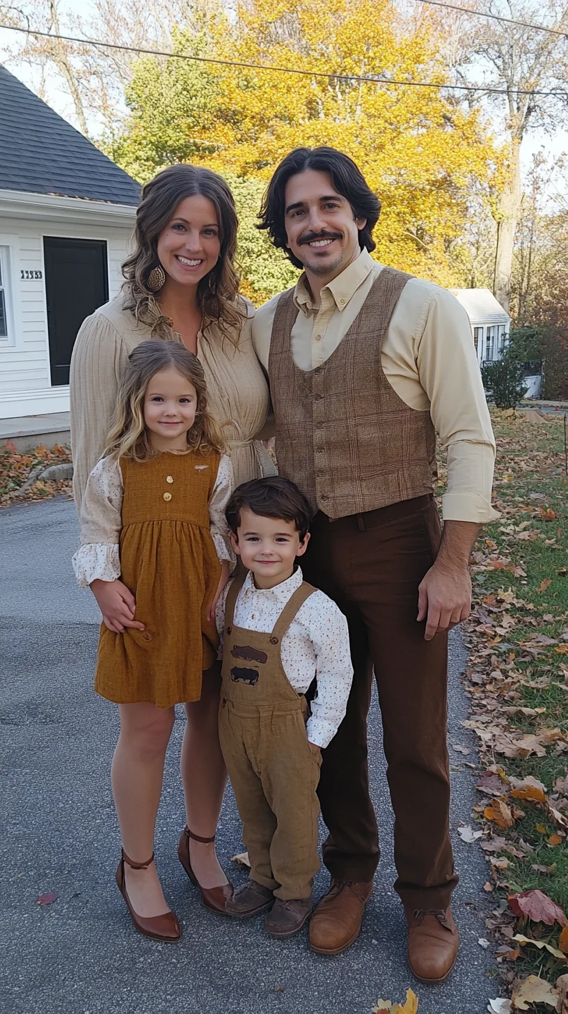 Effortlessly Stylish Family Look: Embrace Warm Tones and Vintage Charm