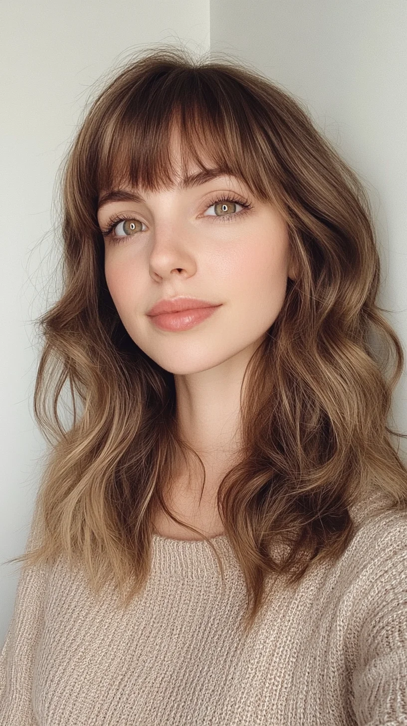 Effortlessly Wavy Layers with Subtle Bangs: A Chic Look for All Occasions