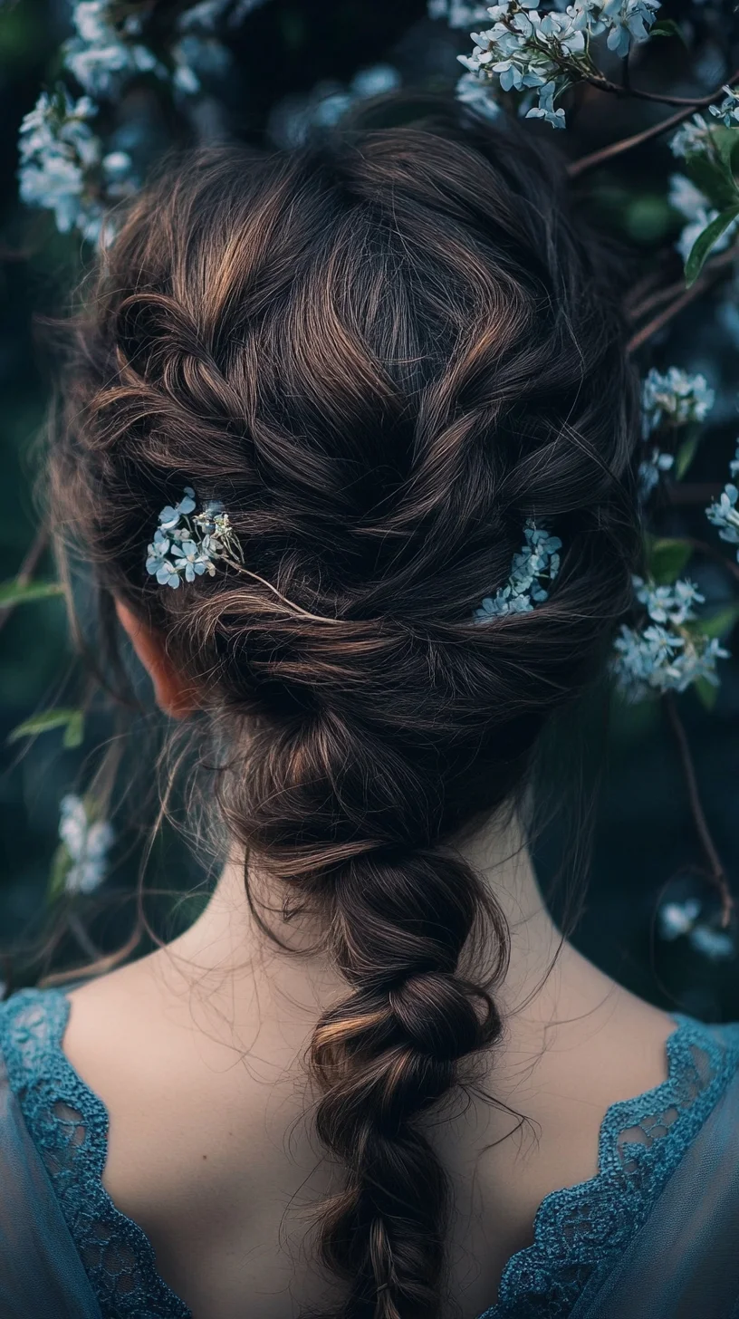 Elegant Braided Updo with Floral Accents for a Romantic Look