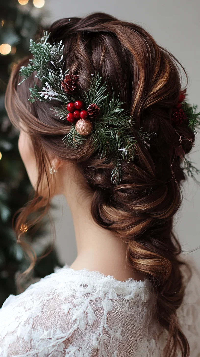 Elegant Holiday Braid Adorned with Festive Floral Accents