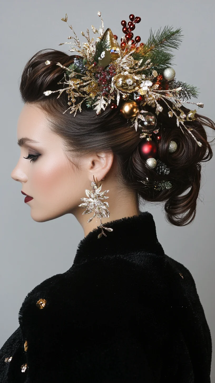 Elegant Holiday Updo: A Festive Style Adorned with Sparkling Accents