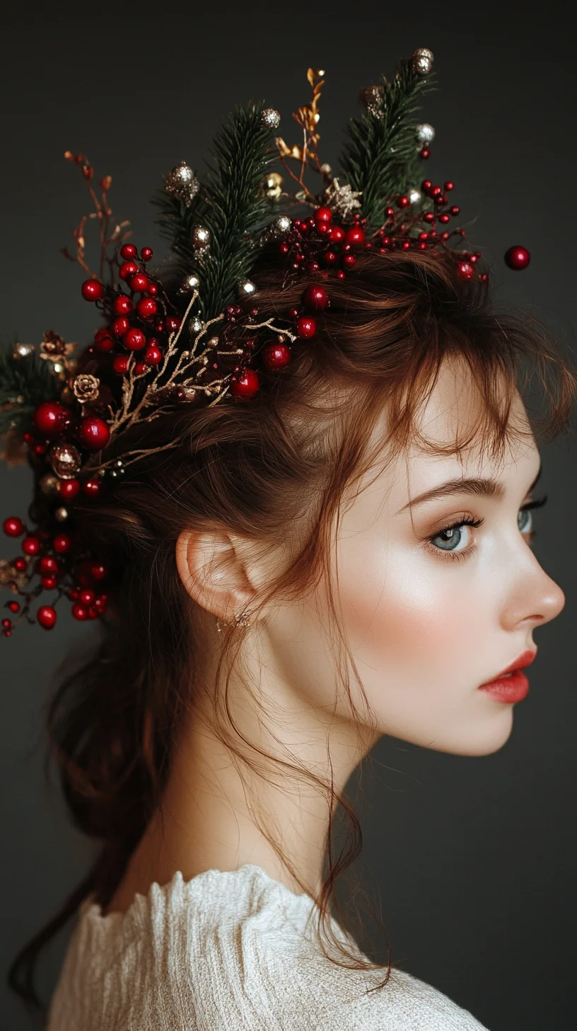 Elegant Holiday Updo with Festive Accents for a Glamorous Look