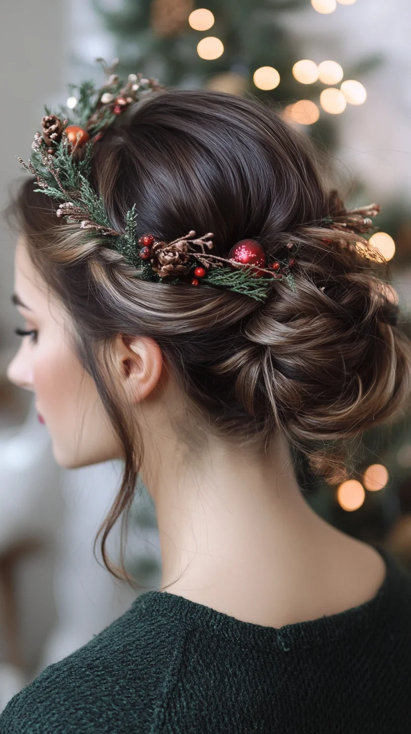 Elegant Holiday Updo with Natural Accents for a Festive Flair