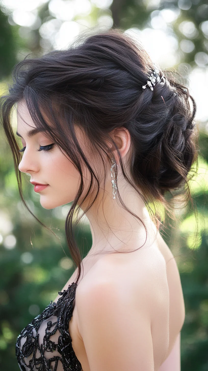 Elegant Messy Updo with Delicate Accents for Effortless Glamour