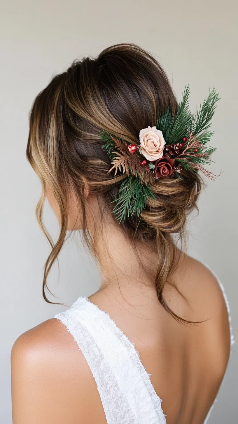 Elegant Textured Updo with Floral Accents