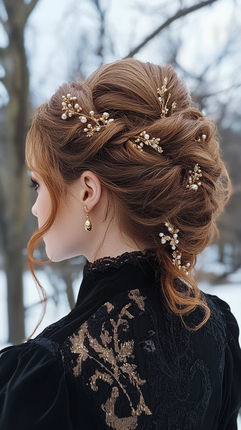 Elegant Twisted Updo with Pearl Accents for a Sophisticated Look