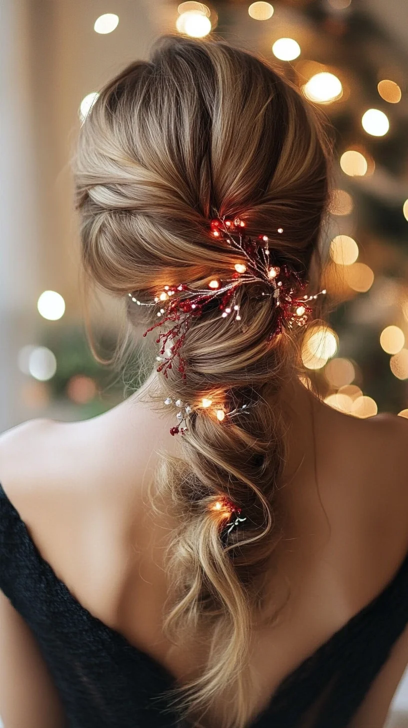 Elegant Twisted Updo with Twinkling Holiday Accents