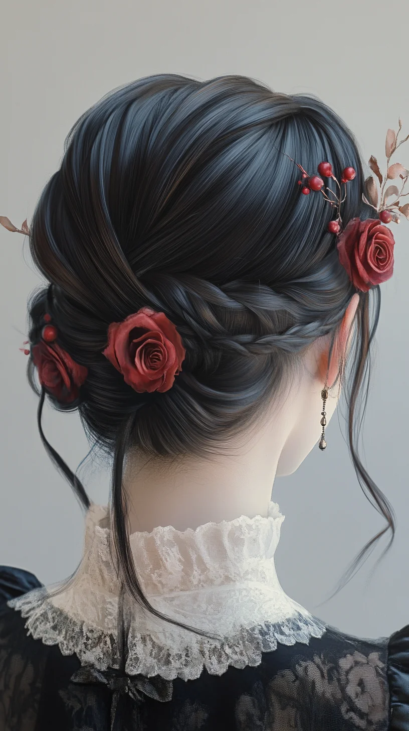 Elegant Updo with Romantic Floral Accents for Timeless Charm