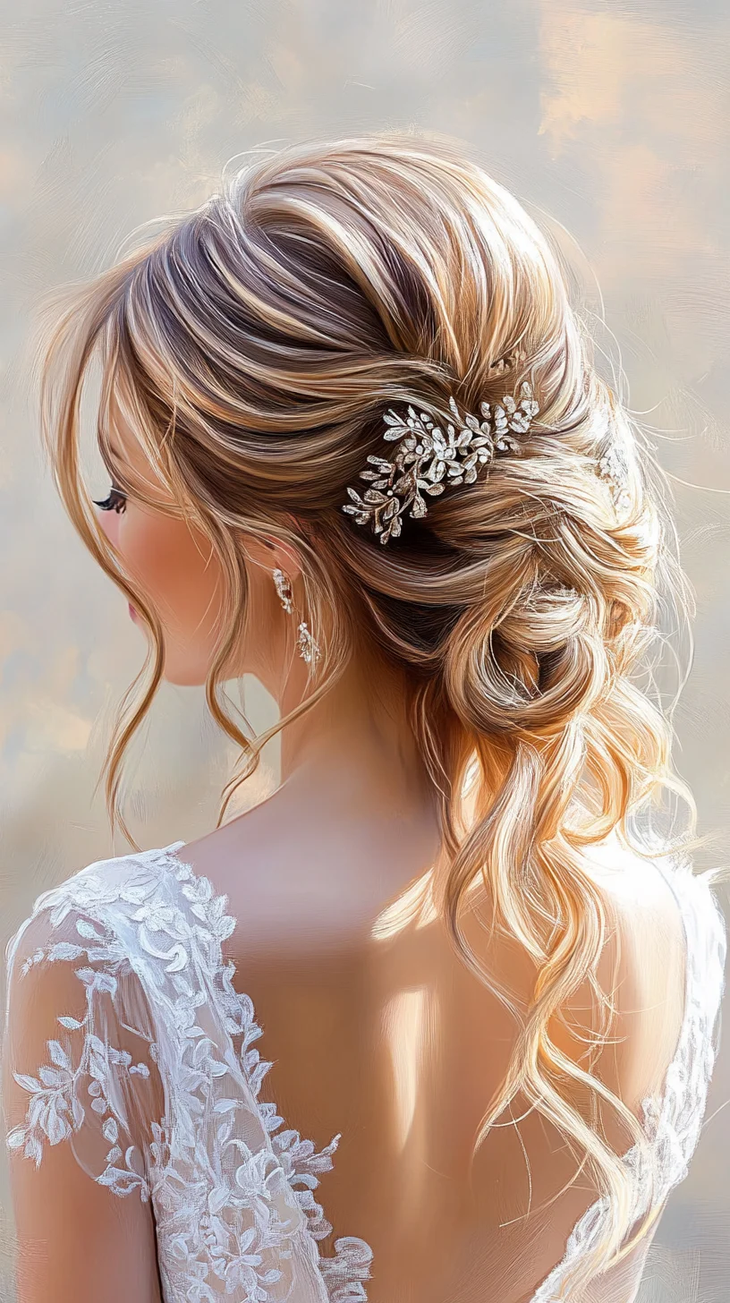 Elegant Updo with Romantic Waves and Delicate Accessories