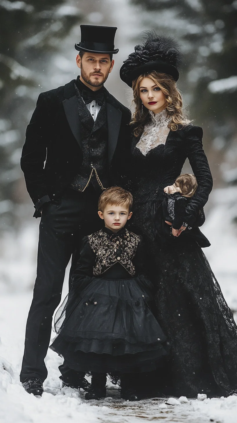 Elegant Victorian Glamour: A Family Affair in Timeless Black Attire