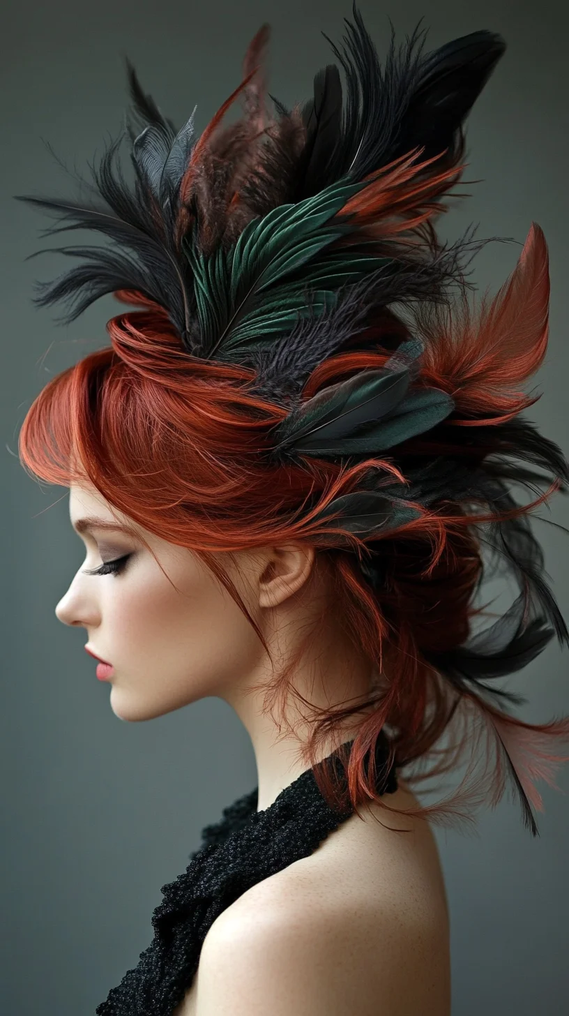 Elevate Your Look: Bold Feathered Updo for a Dramatic Touch