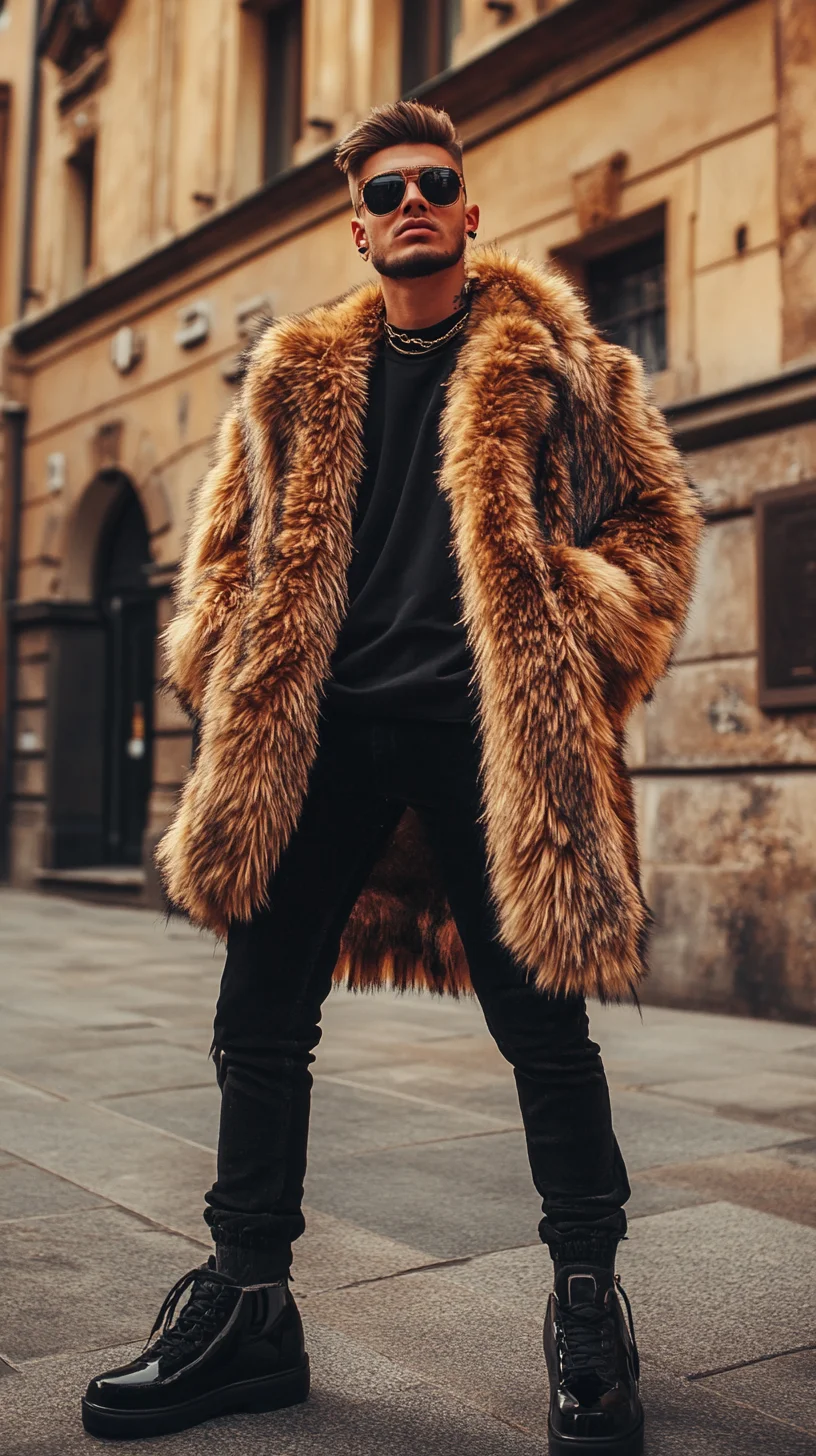 Elevate Your Style: Bold Faux Fur and Edgy Black Essentials Combine for a Striking Look