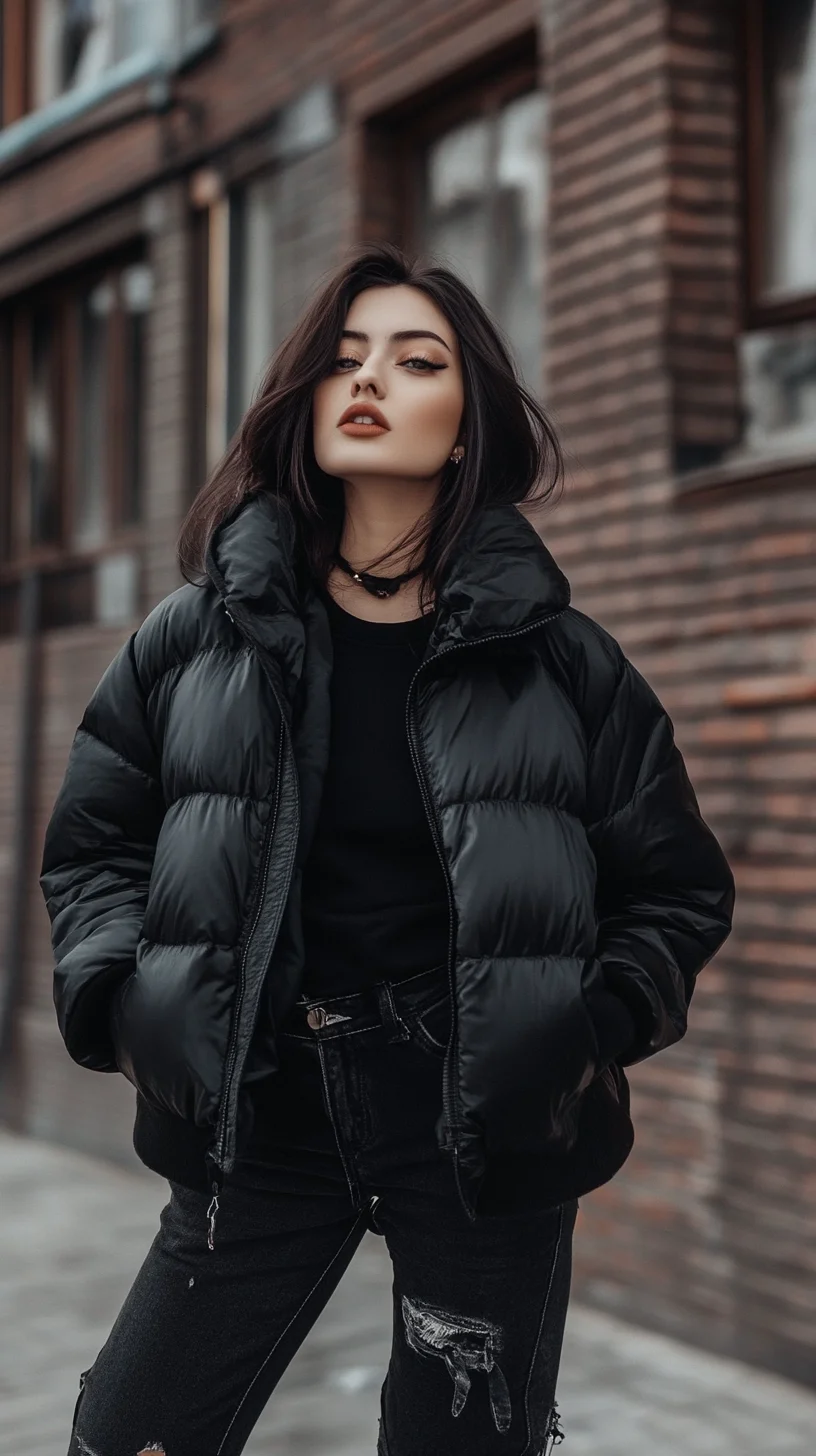 Elevate Your Urban Style with a Chic Black Puffer Jacket and Edgy Denim