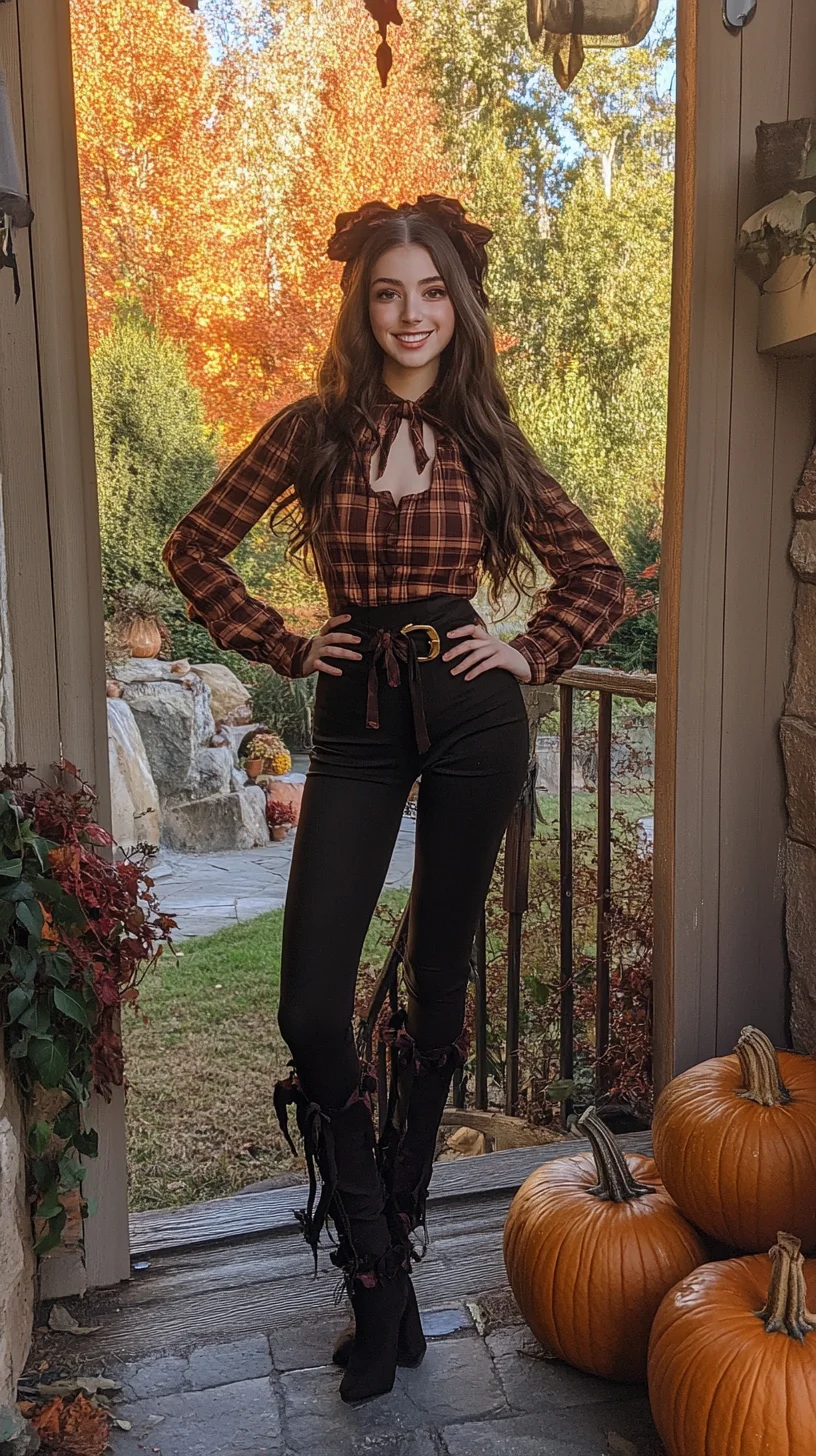 Embrace Autumn Vibes: Chic Plaid Top with Stylish High-Waisted Leggings