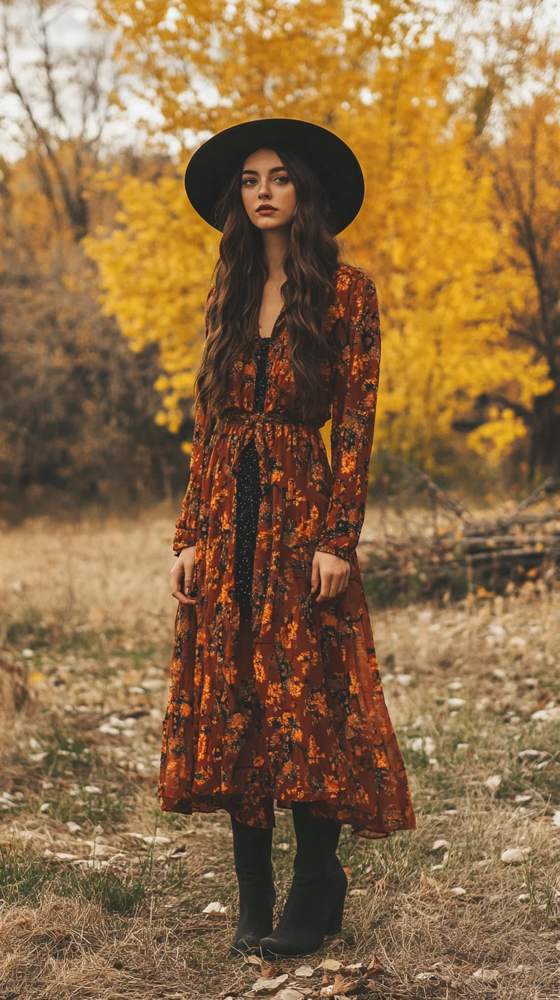 Embrace Boho Chic: Effortless Floral Dress Styled for Fall Adventures