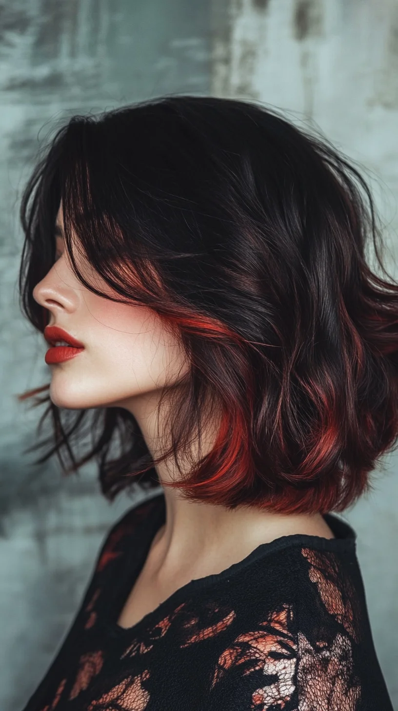 Embrace Bold Elegance: Chic Layered Lob with Fiery Ombre Tips