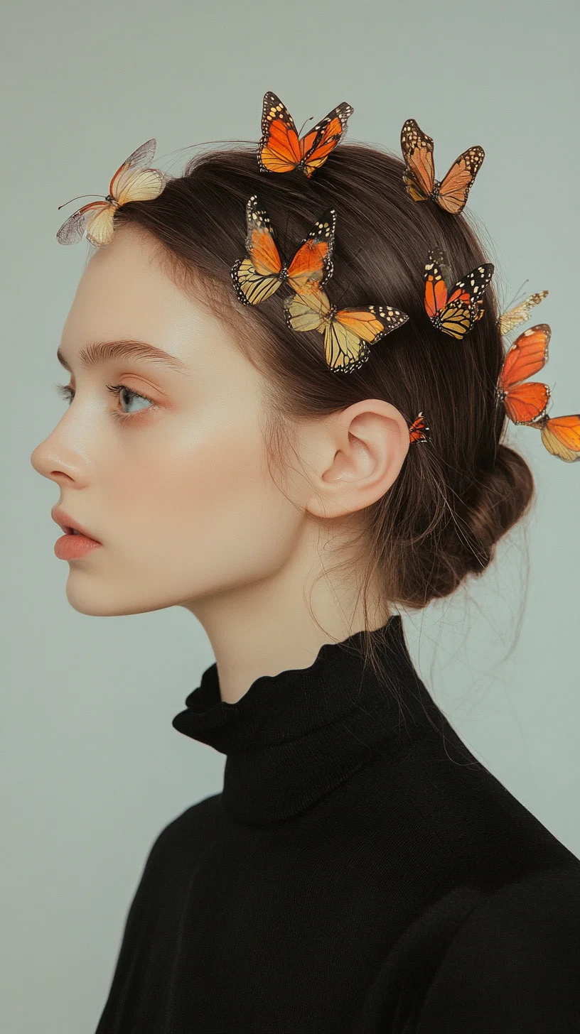 Embrace Elegance: A Chic Updo Adorned with Whimsical Butterflies