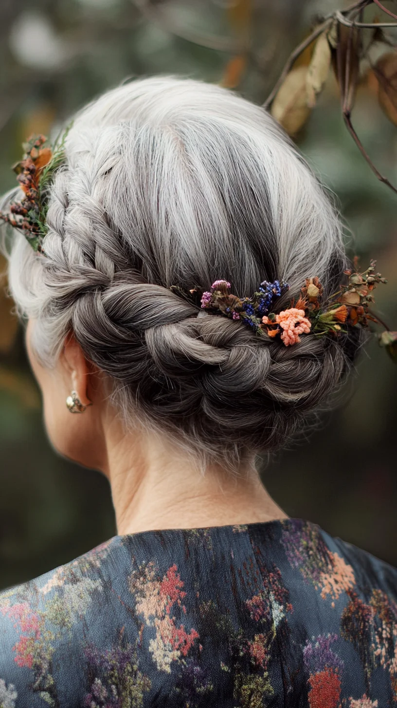 Embrace Elegance: A Romantic Braided Updo with Floral Accents