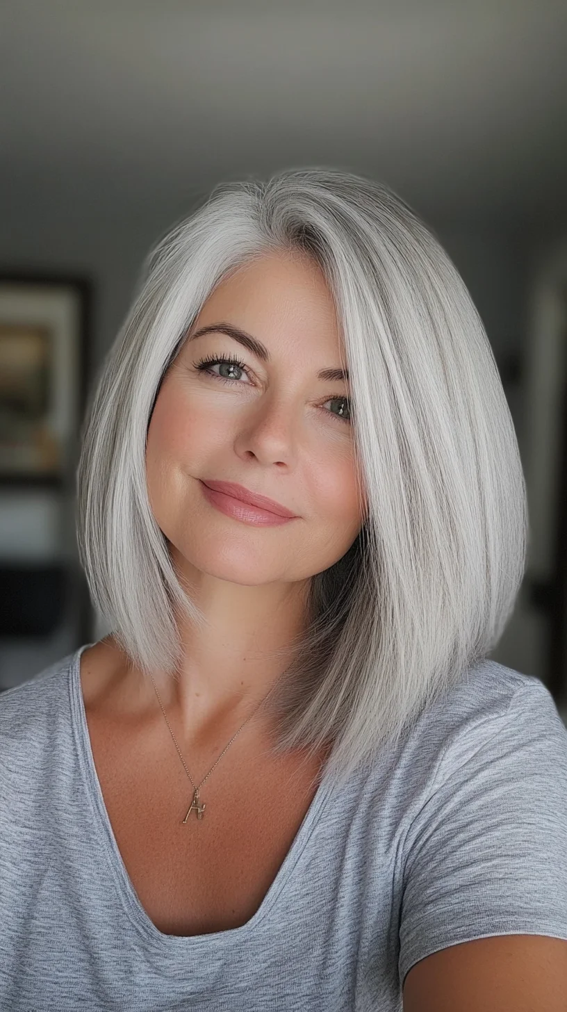 Embrace Elegance: The Chic Blunt Bob with Silver Shine