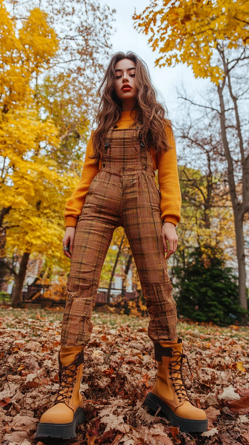 Embrace Fall Vibes: Chic Checkered Overalls Meet Cozy Knit for Effortless Style