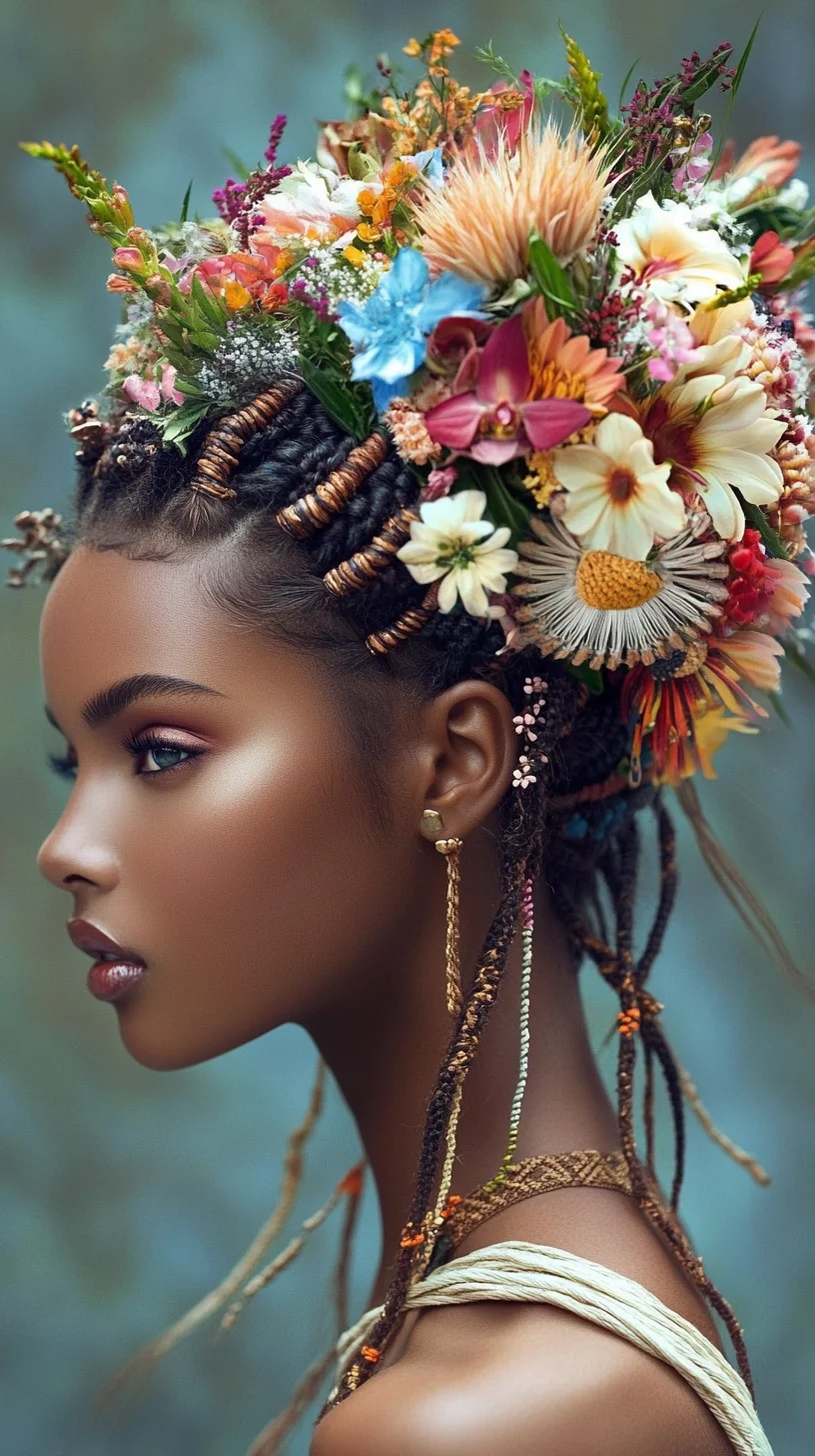 Embrace Nature: Stunning Floral Updo with Intricate Braids