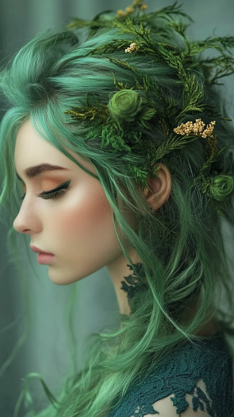 Embrace Nature: The Enchanting Green Folklore Updo with Floral Accents