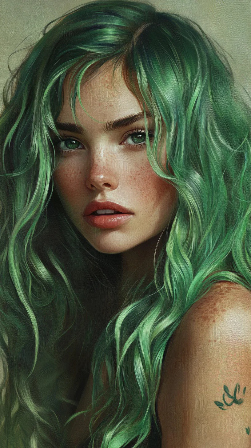 Embrace the Enchanting Waves: Vibrant Green Tresses for a Bold Statement