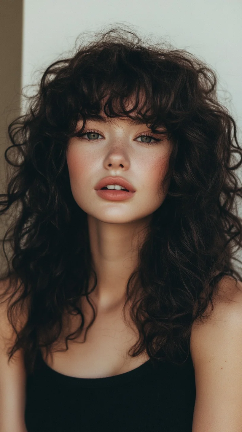 Embrace the Volume: Effortlessly Chic Curly Layers with Bangs