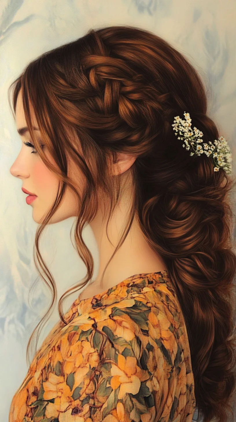 Enchanting Braided Updo with Romantic Flower Accents