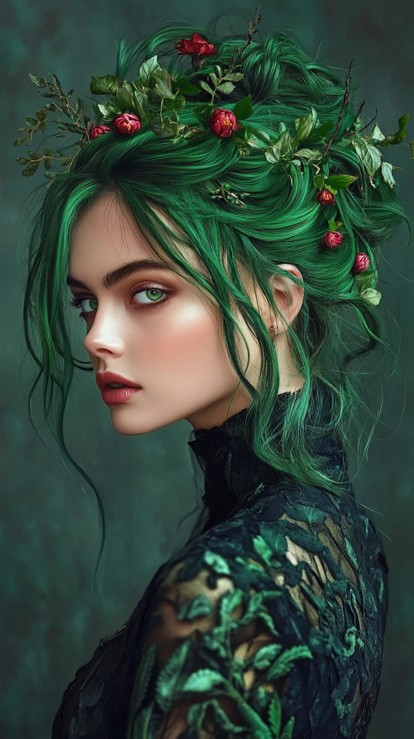 Enchanting Green Goddess: A Floral-Updo That Captivates