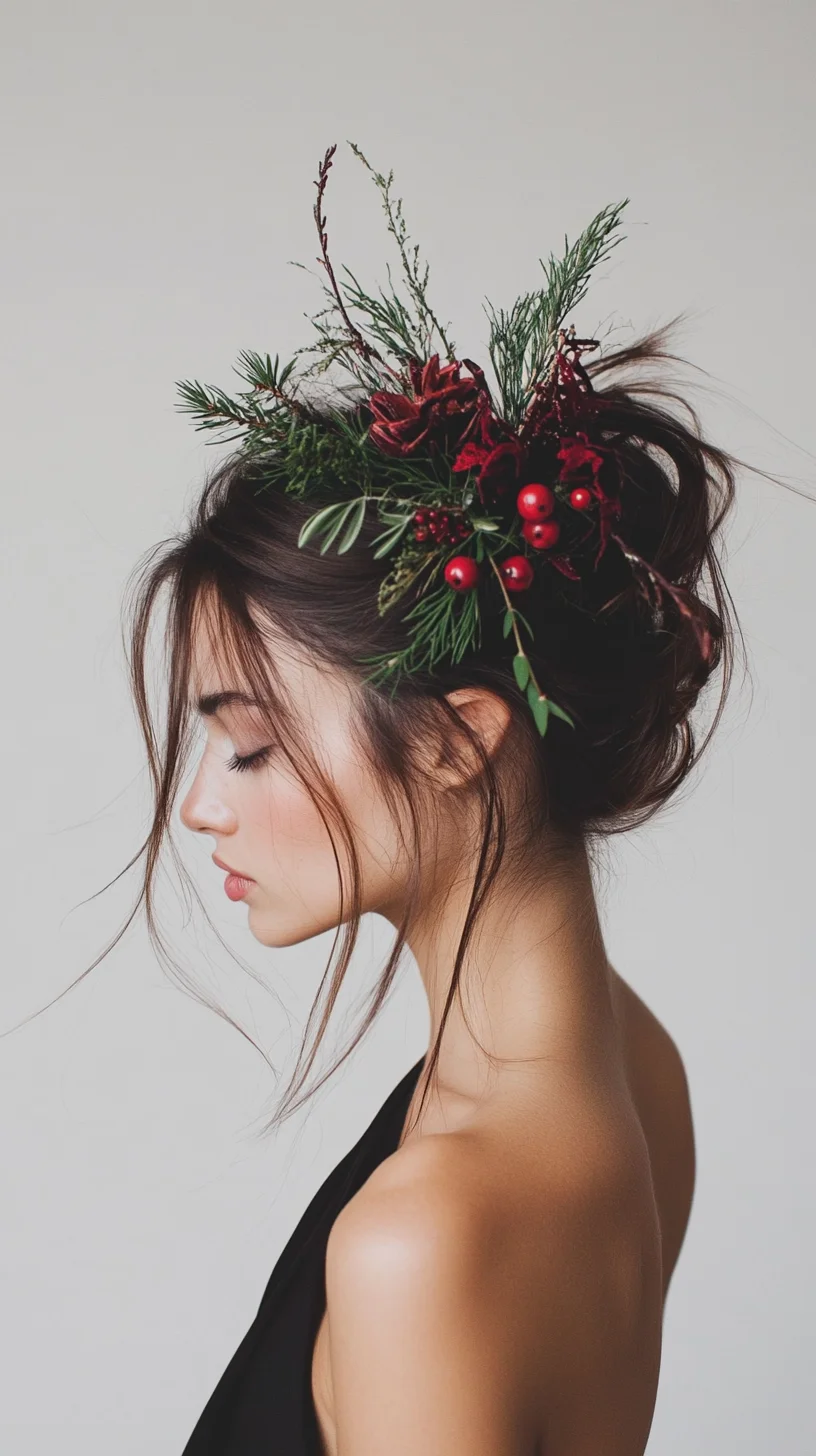 Enchanting Holiday Updo: A Festive Fusion of Elegance and Nature