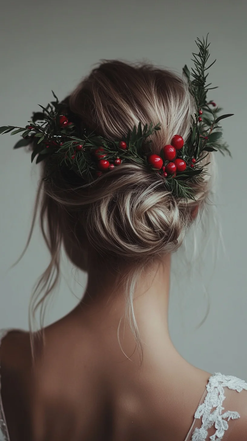 Enchanting Holiday Updo: A Perfect Blend of Elegance and Nature