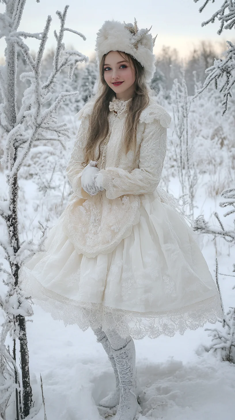 Enchanting Winter Elegance: A Dreamy Ensemble of Lace and Layers