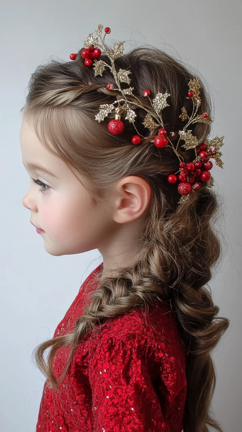 Festive Braids: A Whimsical Holiday Hairstyle with Charming Accessories