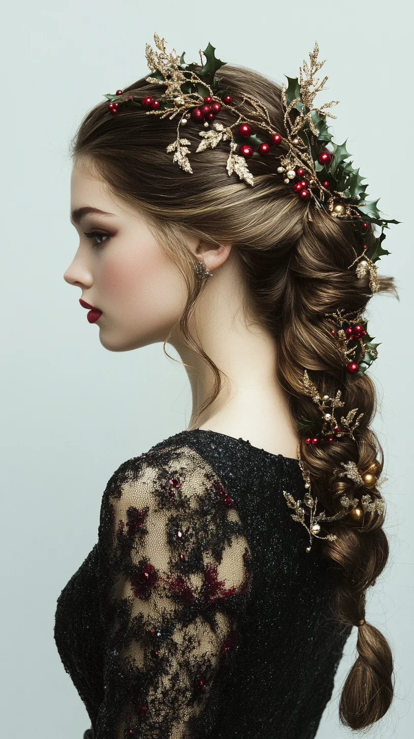 Festive Elegance: A Braided Masterpiece Adorned with Holiday Cheer