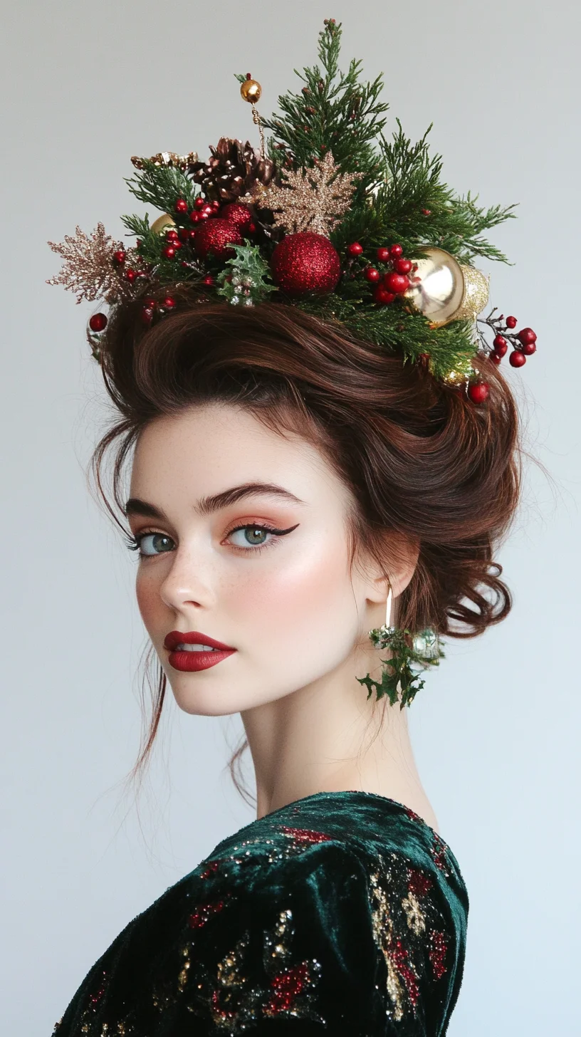 Festive Elegance: A Holiday Hairstyle Adorned with Nature's Beauty